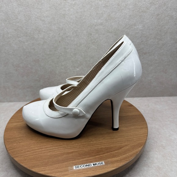 Pleaser Mary Jane Heels 11 White Patent Pinup Retro Rockabilly Costume Shoes - Picture 3 of 13